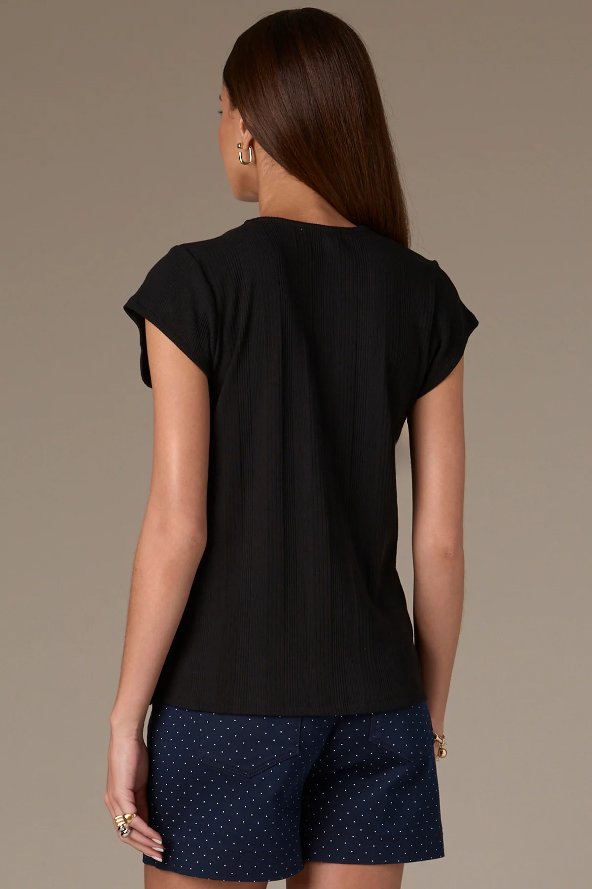 Cap Sleeve Rounded V-Neck Knit Top with Lace Trim - Image 10
