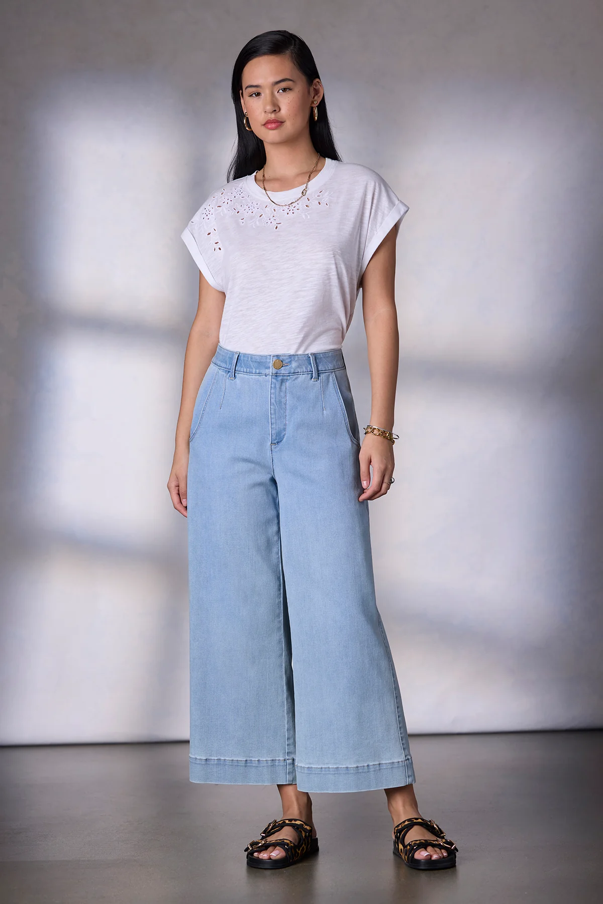 Cap Sleeve Scoop Neck Knit Top with Die Cut Embroidery - Image 8