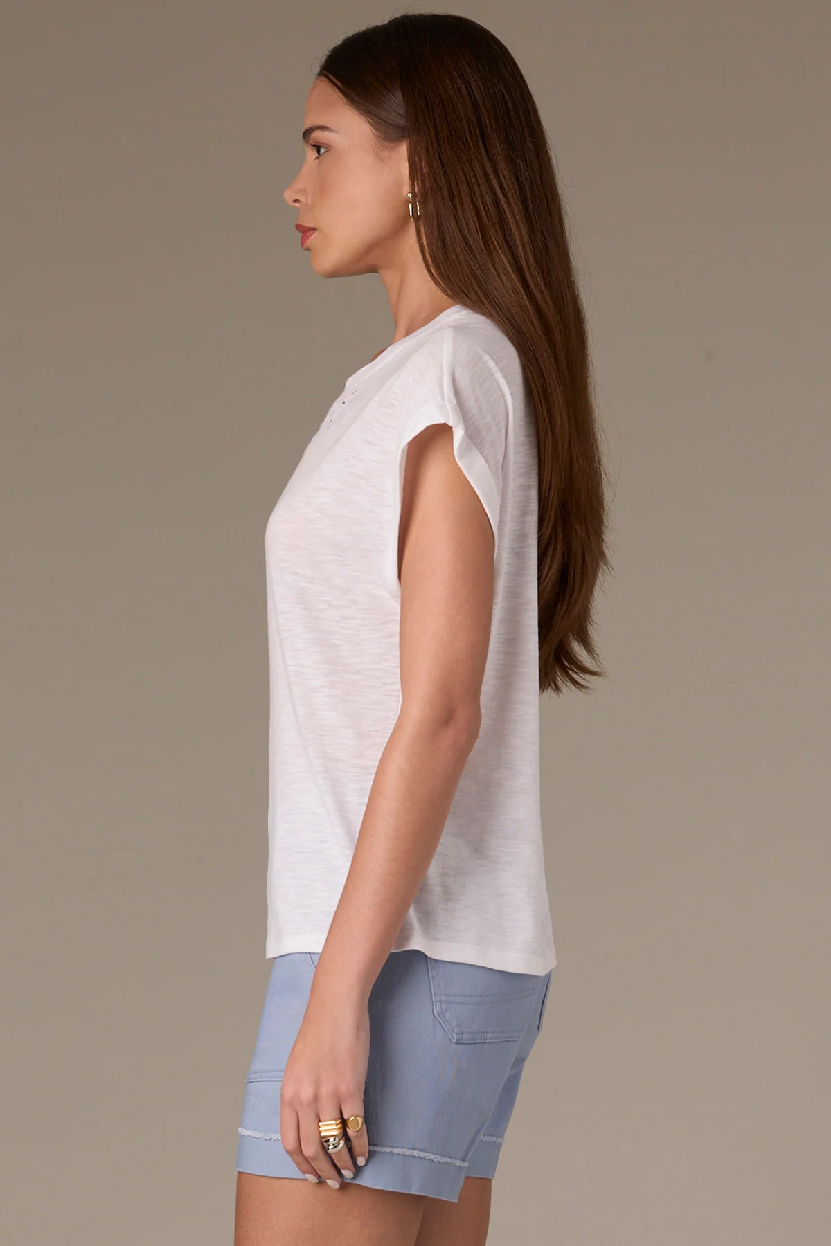 Cap Sleeve Scoop Neck Knit Top with Die Cut Embroidery - Image 9