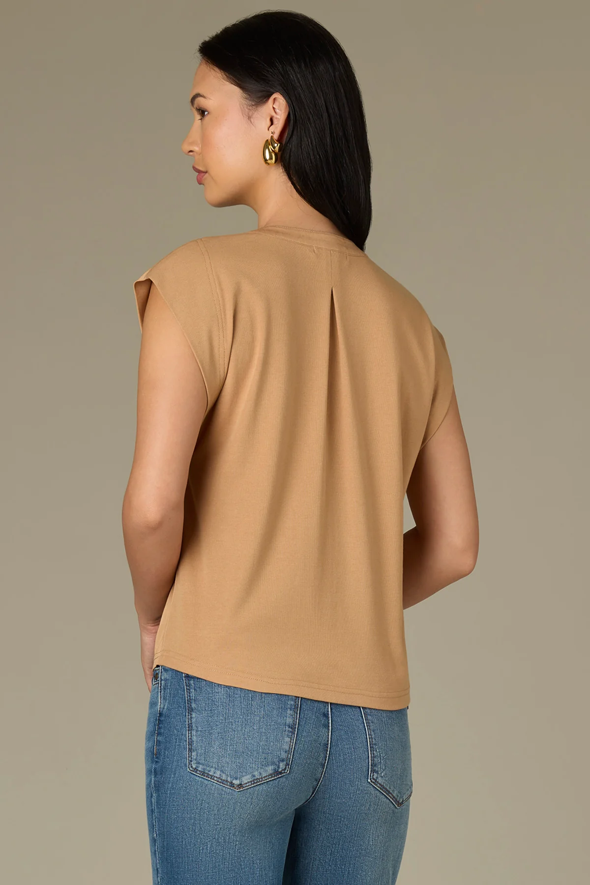 Extended Shoulder Stand Collar Button Down Woven Top - Image 13