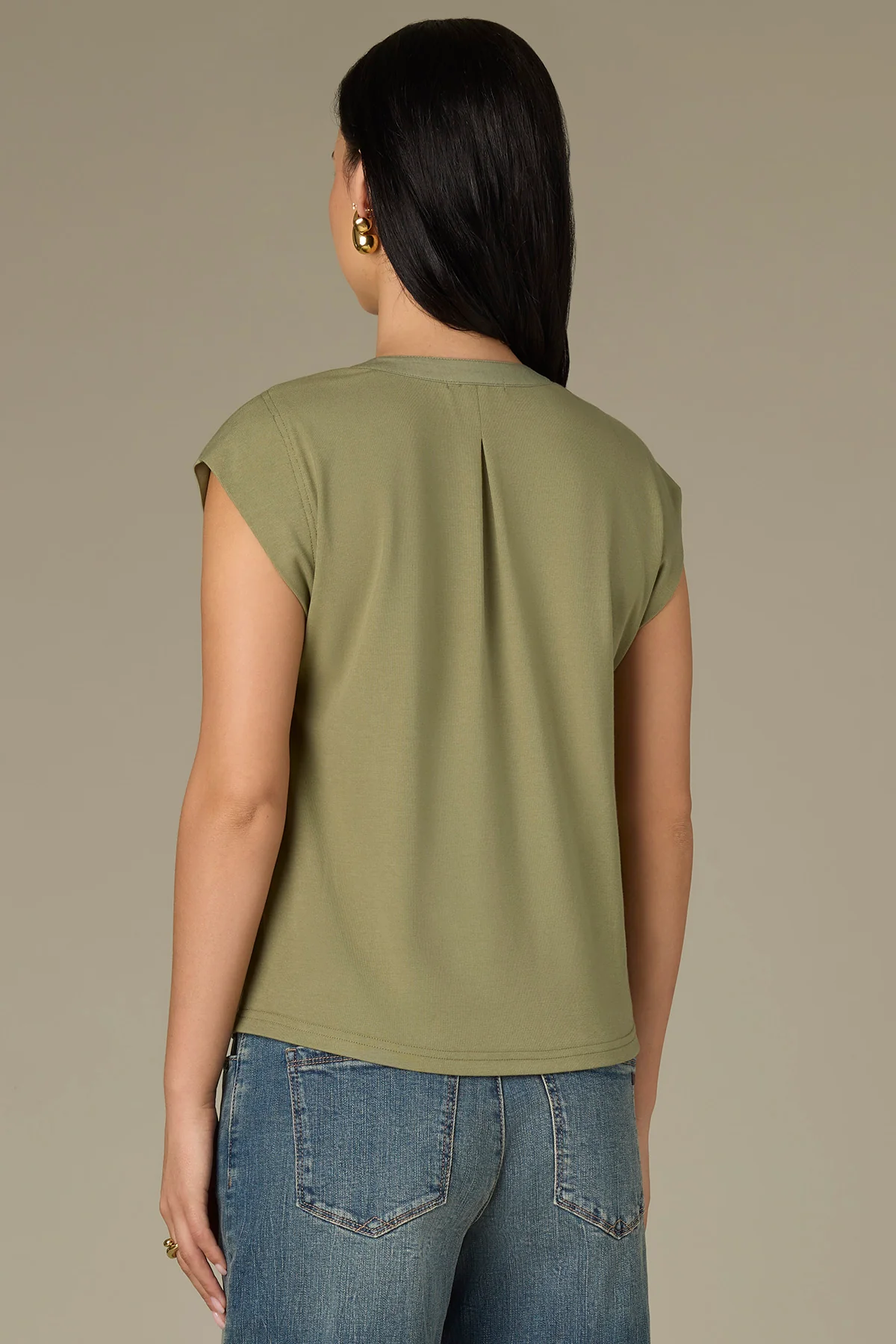 Extended Shoulder Stand Collar Button Down Woven Top - Image 16