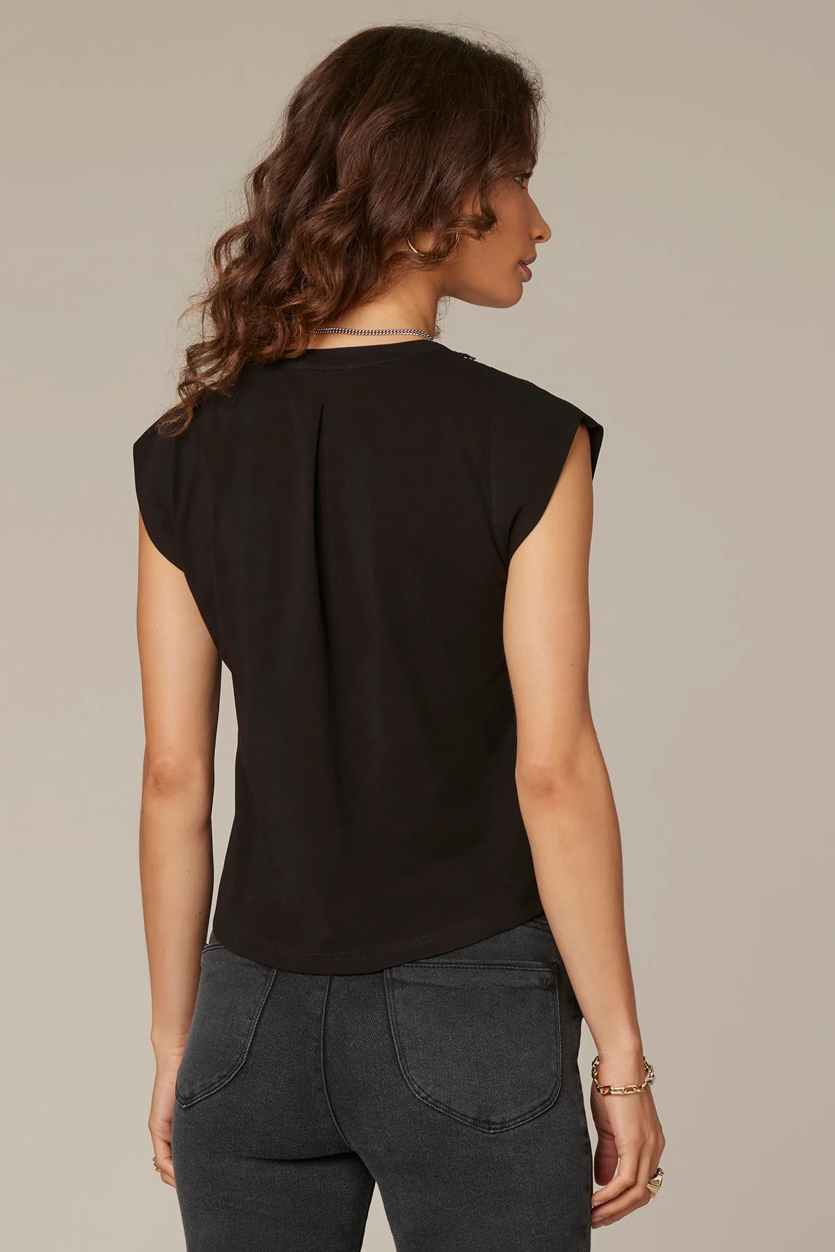 Extended Shoulder Stand Collar Button Down Woven Top - Image 25
