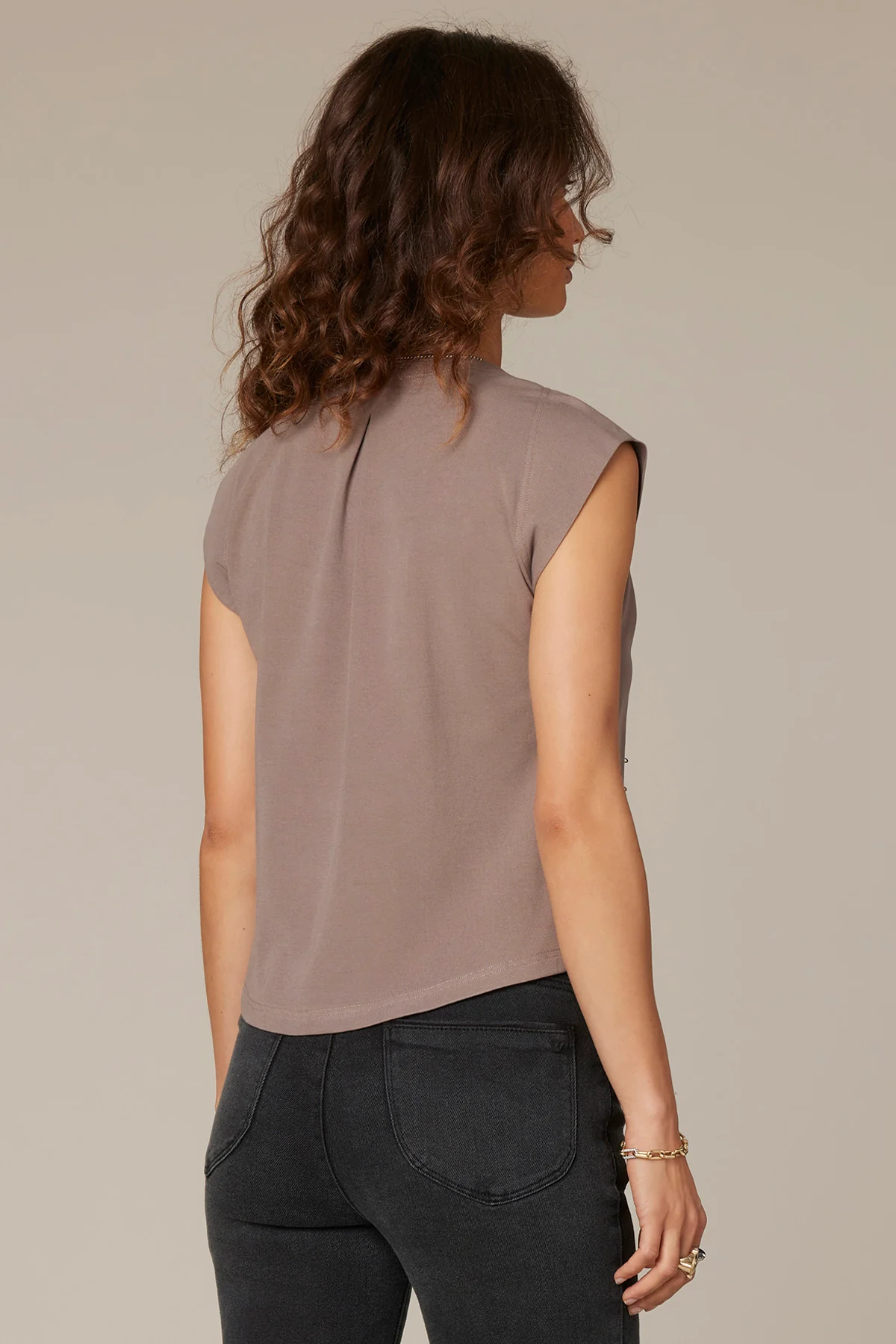 Extended Shoulder Stand Collar Button Down Woven Top - Image 29