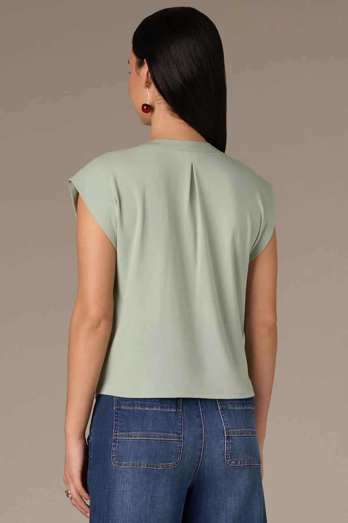 Extended Shoulder Stand Collar Button Down Woven Top - Image 39