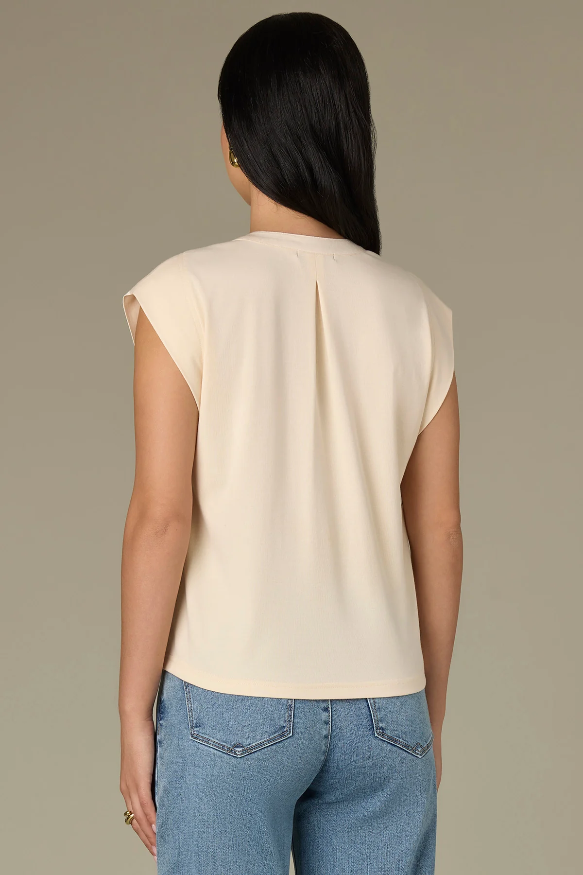 Extended Shoulder Stand Collar Button Down Woven Top - Image 8