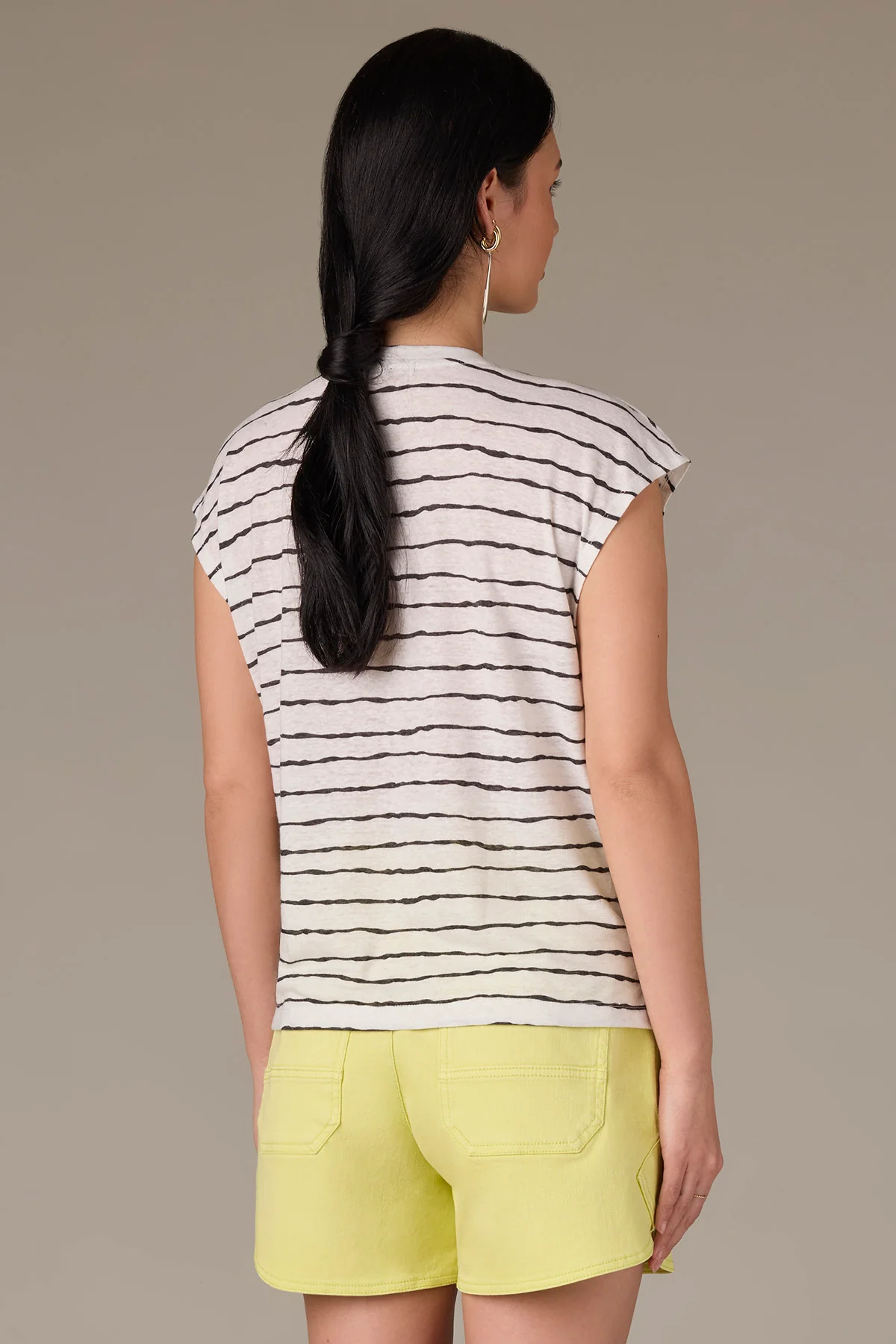 Extended Sleeve Scoop Neck Slit Hem Striped Petite Knit Top - Image 3