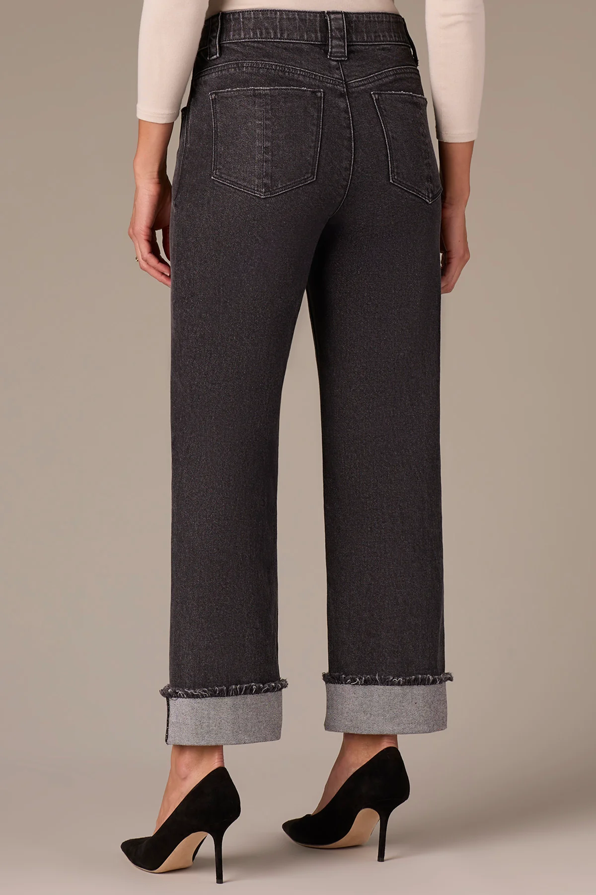 High Rise Boyfriend Jeans with Clean Finish Fray Cuff Hem - Image 4