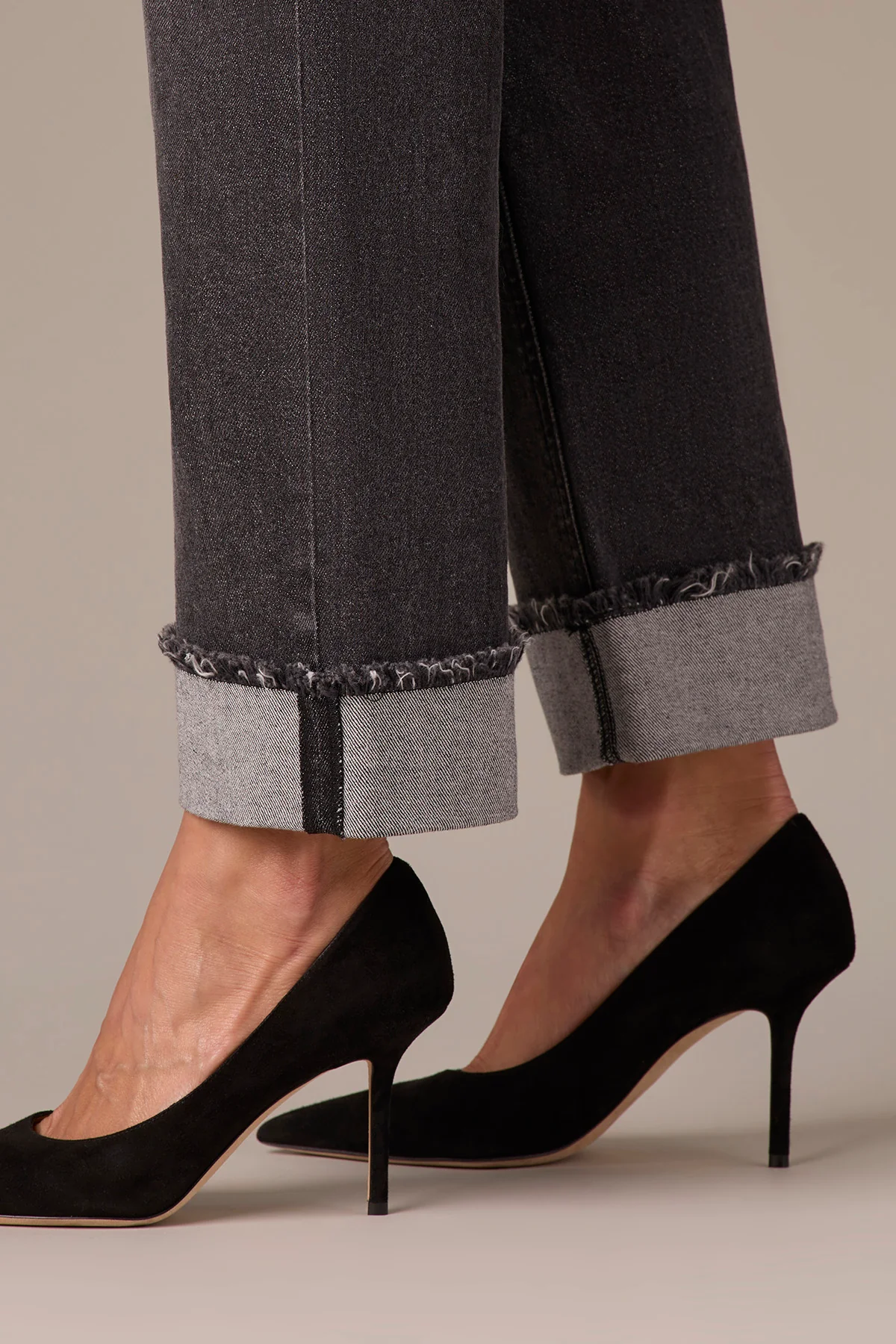 High Rise Boyfriend Jeans with Clean Finish Fray Cuff Hem - Image 5