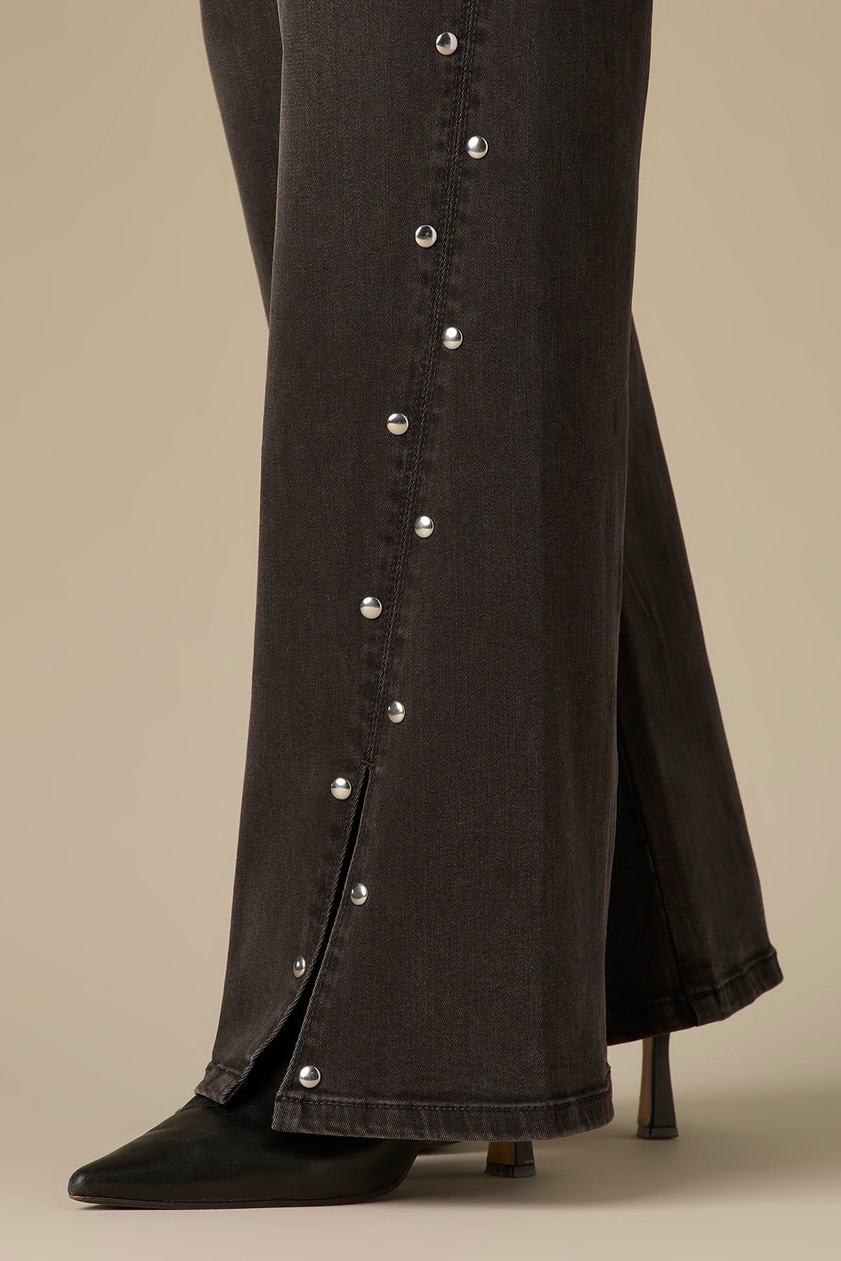 High Rise Forward Slit Seam Sam Wide Leg Plus Size Jeans with Studs - Image 4