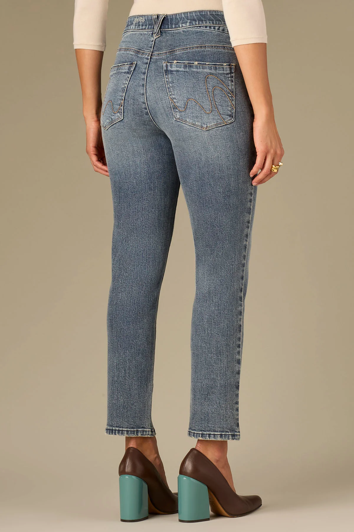 High Rise Petite Logan Vintage Skinny Jeans with Abstract Embroidery - Image 3