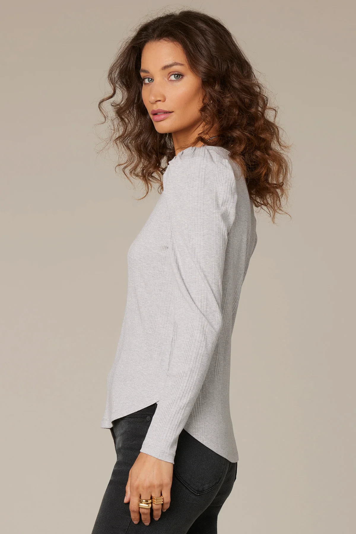 Long Puff Sleeve V-Neck Knit Top - Image 11