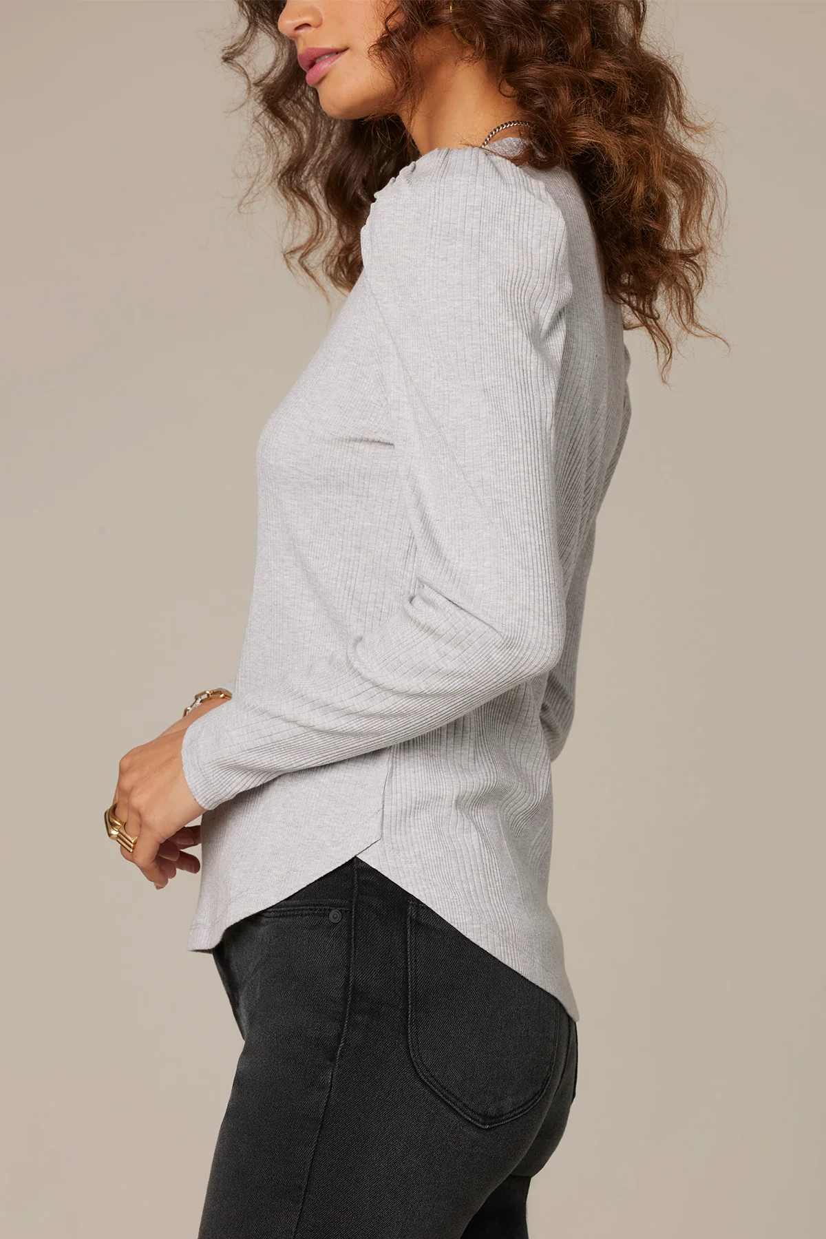 Long Puff Sleeve V-Neck Knit Top - Image 13