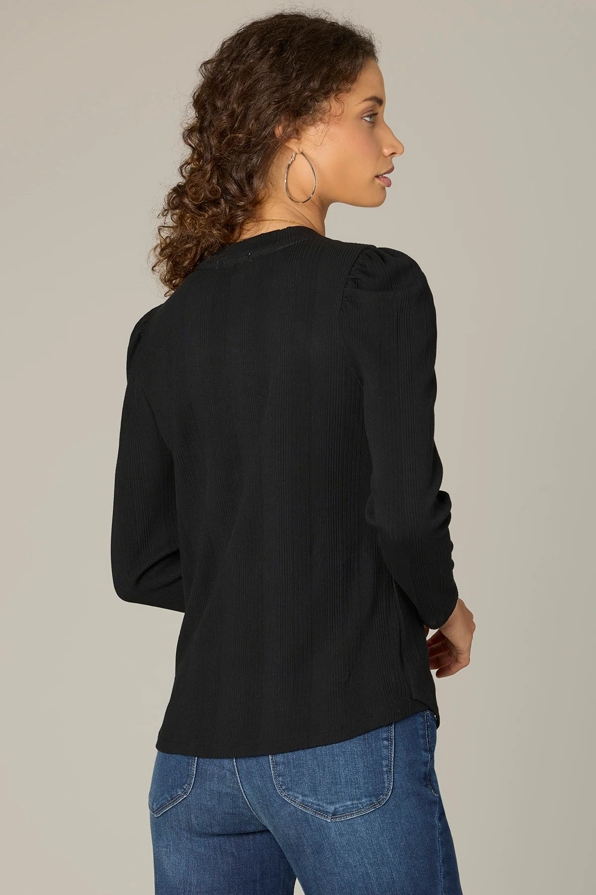 Long Puff Sleeve V-Neck Knit Top - Image 4