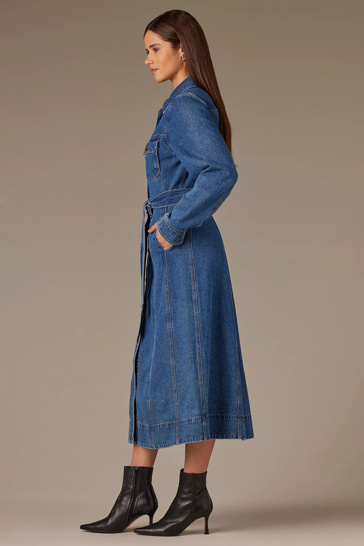 Long Sleeve Button Down Denim Dress - Image 4