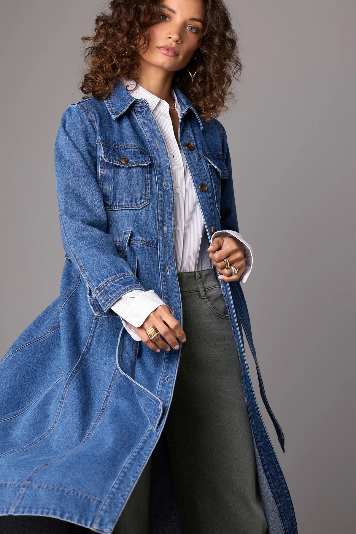 Long Sleeve Button Down Denim Dress - Image 6