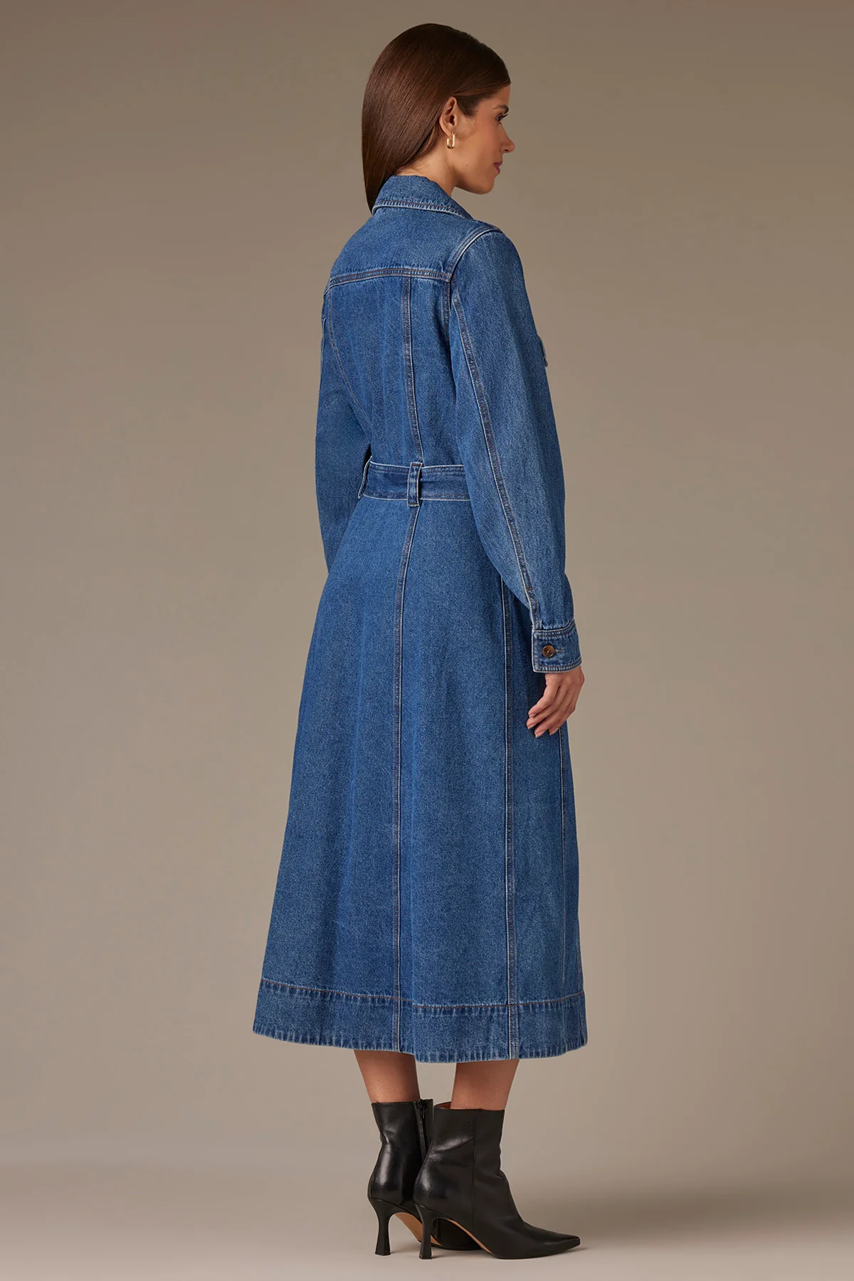 Long Sleeve Button Down Petite Denim Dress - Image 3