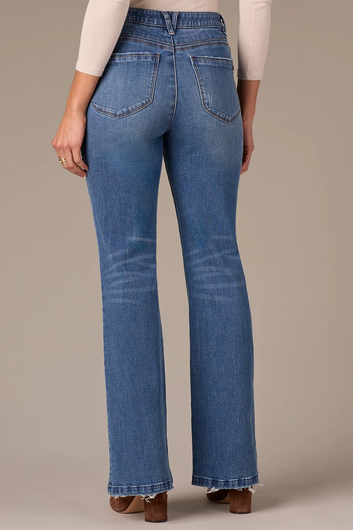 Madison High Rise Bootcut Jeans with Grinded Hem and Strings - Image 3