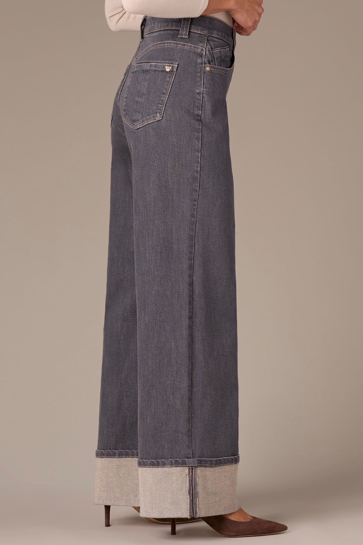 Skyrise Wide Leg Jeans with Wide Fixed Cuff - Image 3