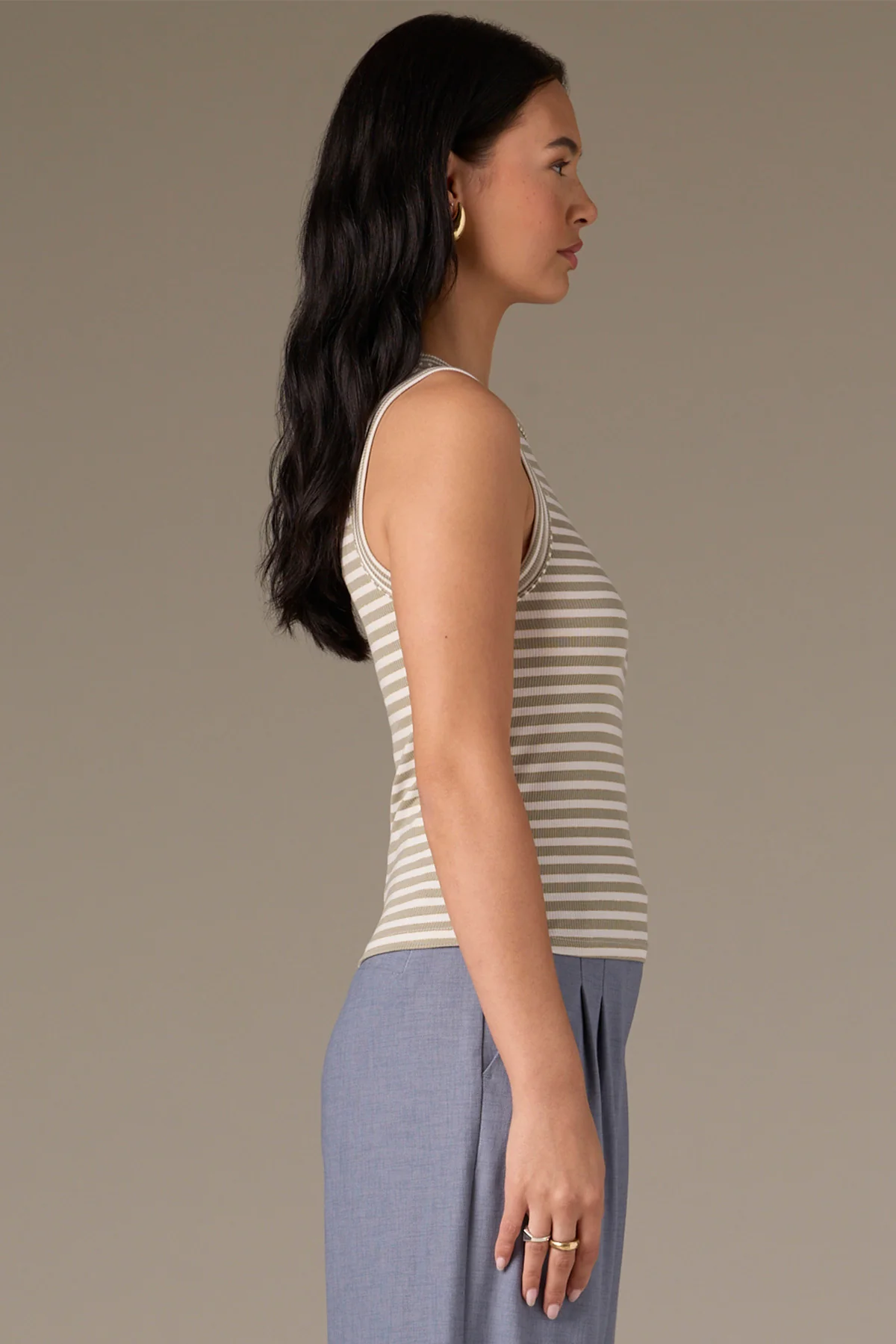 Sleeveless Crew Neck Stripe Print Knit Tank Top - Image 15