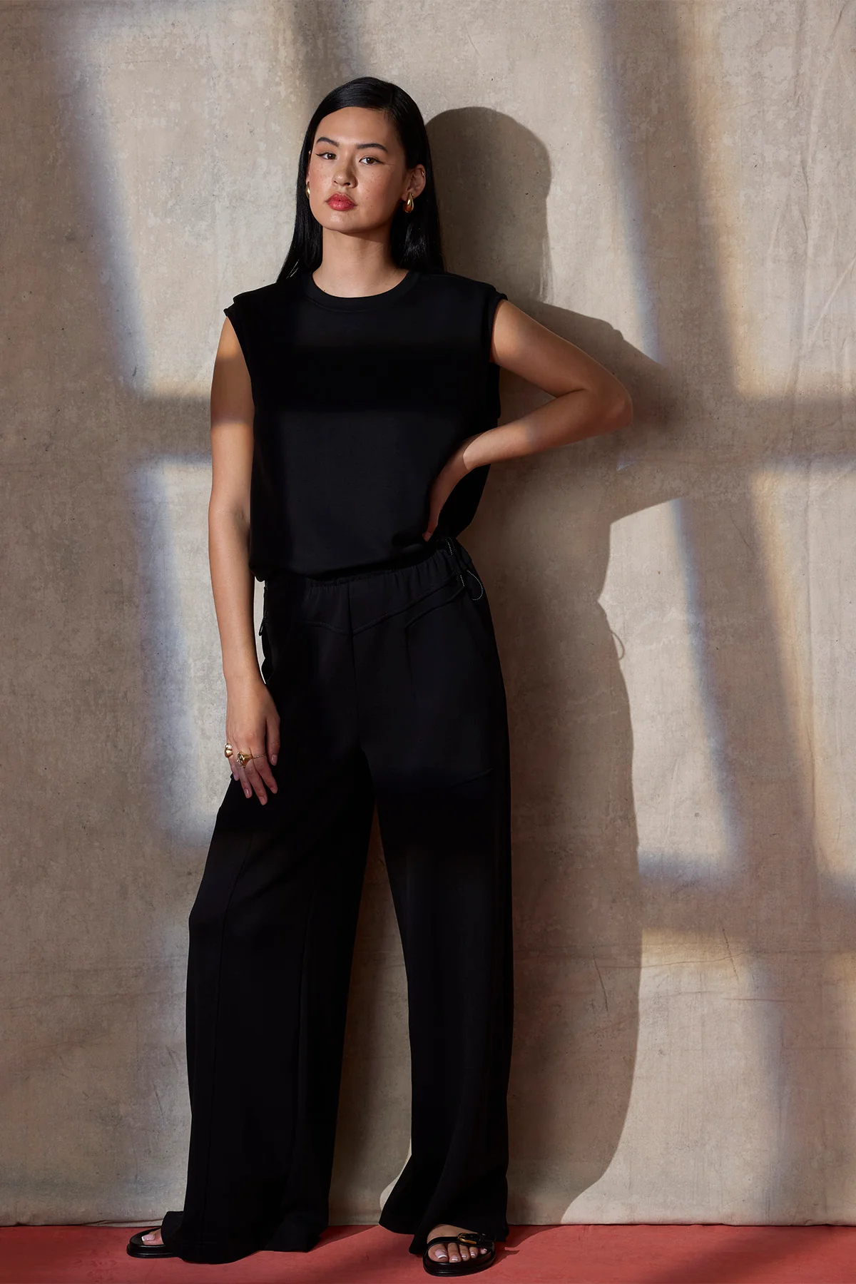 Sleeveless Pleated Round Neck Bubble Hem Knit Top with Studs - Image 6