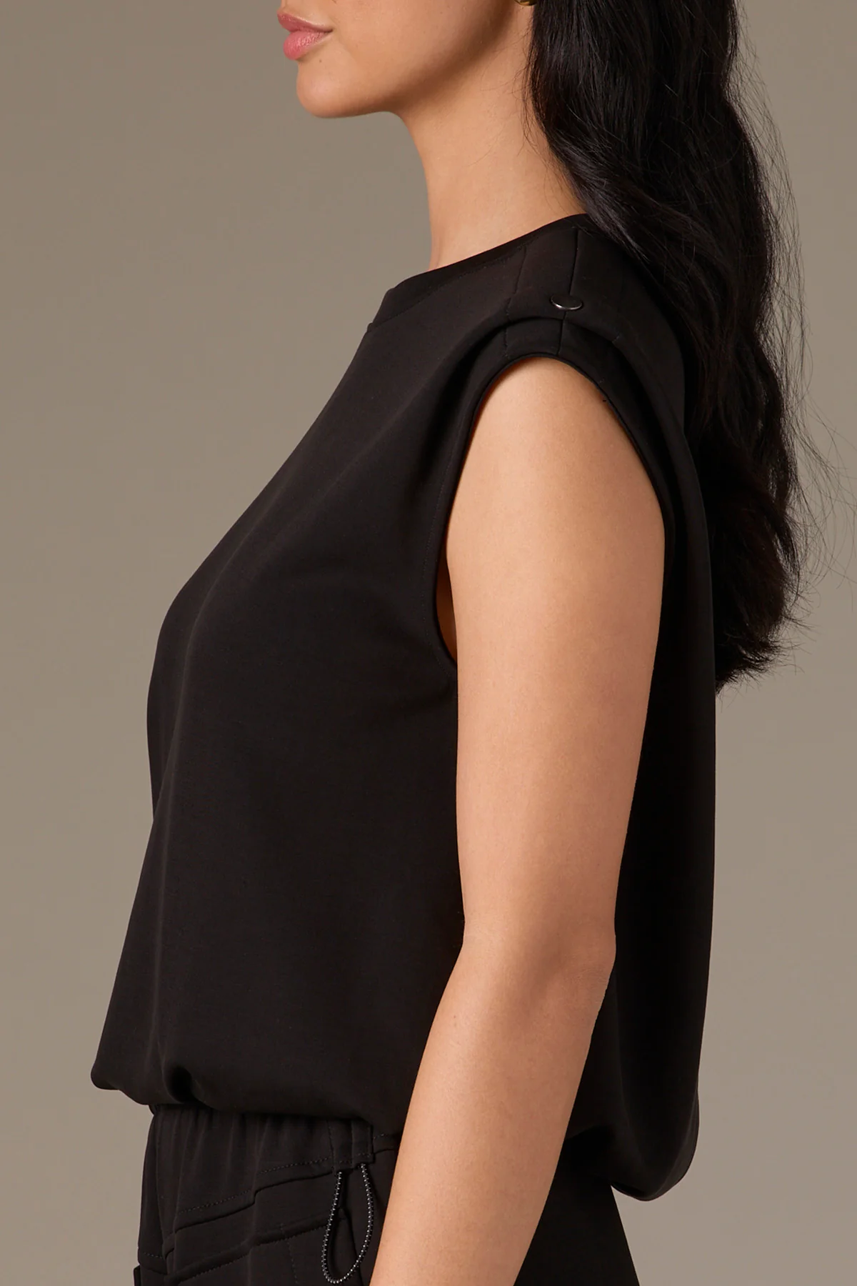 Sleeveless Pleated Round Neck Bubble Hem Knit Top with Studs - Image 9