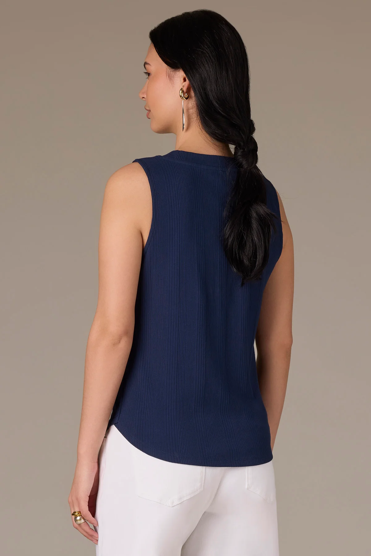 Sleeveless Rounded V-Neck Surplus Hem Petite Knit Top - Image 6